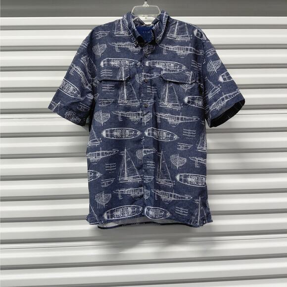 Chaps Ralph Lauren Men Shirt XXL Blue Nautical Print Casual Short Sleeve Preppy - Picture 1 of 7